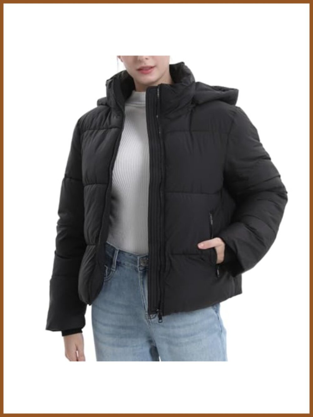 PUFFIT Women's Cropped Puffer Jacket Warm Winter Quilted Coat with Removable